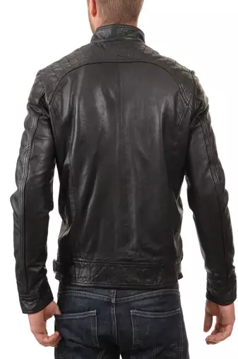 Men's black genuine lambskin leather jacket modern fashion outfit leather jacket-l132