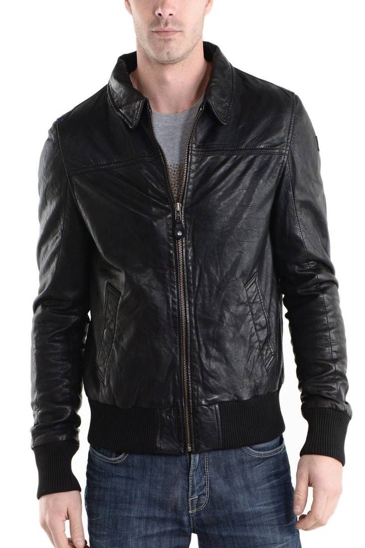 Men's black genuine lambskin leather jacket modern fashion outfit leather jacket-l133