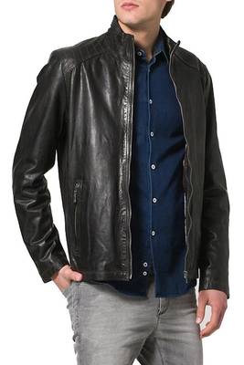 men's black lambskin leather jacket classic zip up style premium deluxe 1