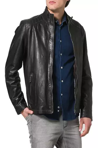 Men's black genuine lambskin leather jacket modern fashion outfit leather jacket-l134