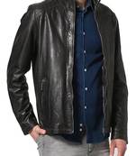 men's black lambskin leather jacket classic zip up style premium deluxe