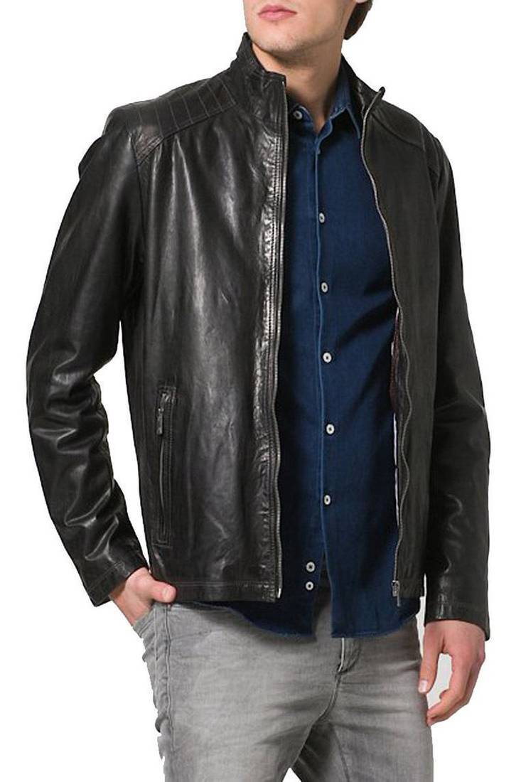 Men's black genuine lambskin leather jacket modern fashion outfit leather jacket-l134