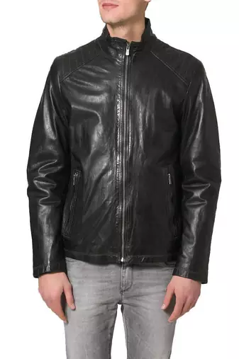 men's black lambskin leather jacket classic zip up style premium deluxe