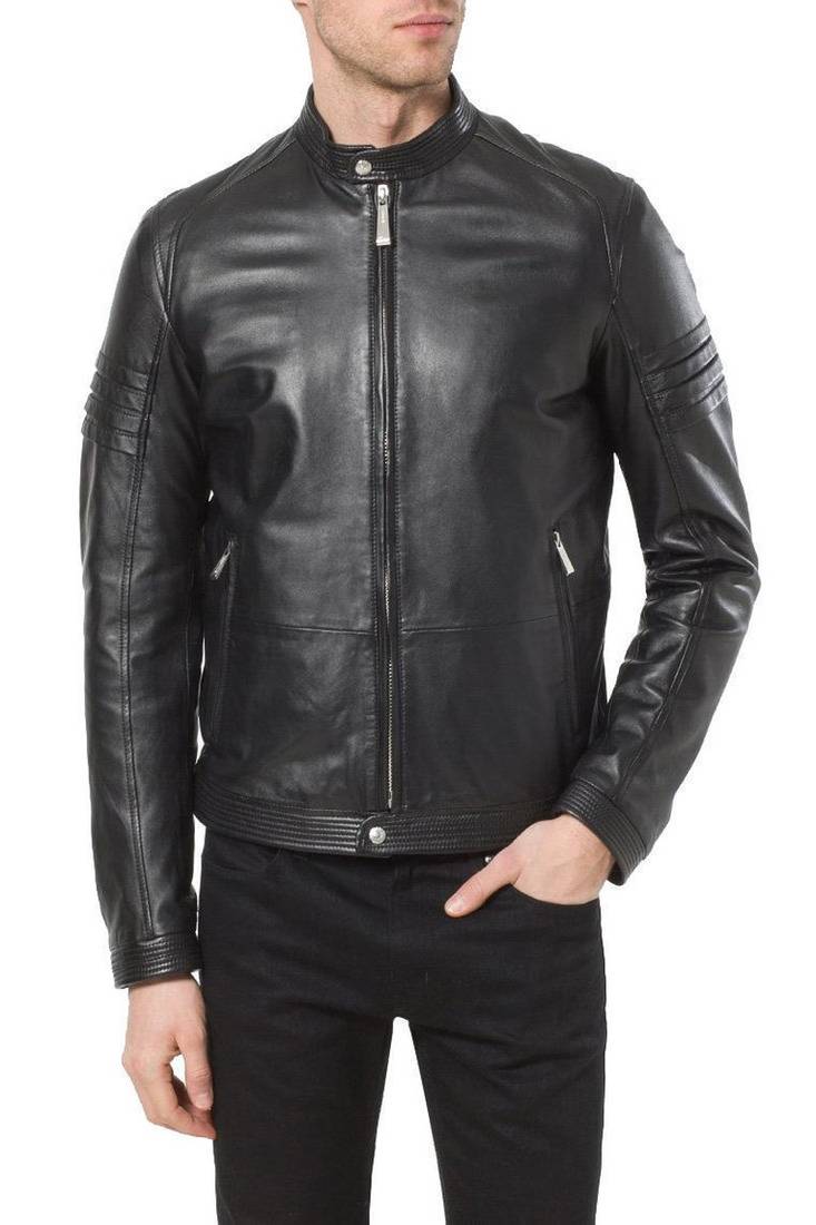 Men's black genuine lambskin leather jacket modern fashion outfit leather jacket-l135