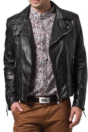 men's genuine lambskin leather biker jacket classic moto zip style premium