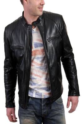 men's black lambskin leather biker jacket classic moto zip style exclusive 1