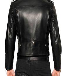 Men's black genuine lambskin leather motorcycle jacket slim fit designer men biker jacket-l138
