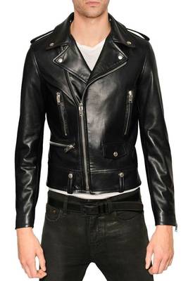 men's black lambskin leather biker jacket classic moto zip style modern 1