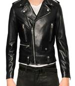 men's black lambskin leather biker jacket classic moto zip style modern