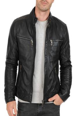 men's black lambskin leather biker jacket classic moto zip style stylish 1