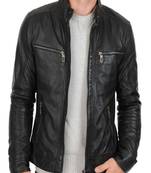 men's black lambskin leather biker jacket classic moto zip style stylish