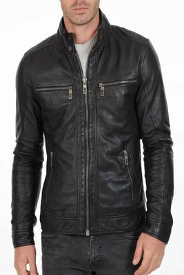 men's black lambskin leather biker jacket classic moto zip style stylish 2