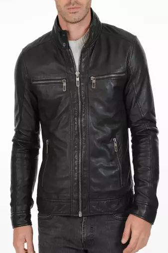 men's black lambskin leather biker jacket classic moto zip style stylish