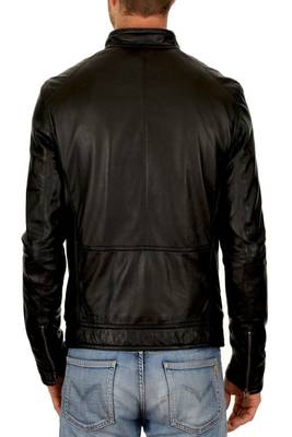 men's black lambskin leather biker jacket classic moto zip style authentic 2