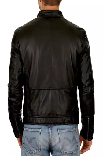 men's black lambskin leather biker jacket classic moto zip style authentic