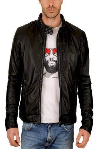 men's black lambskin leather biker jacket classic moto zip style authentic