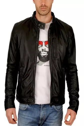 men's black lambskin leather biker jacket classic moto zip style authentic