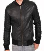 men's black lambskin leather biker jacket classic moto zip style genuine