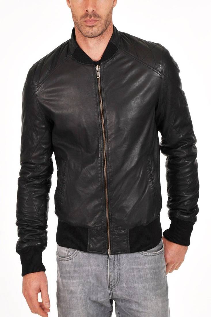 Men's black genuine lambskin leather motorcycle jacket slim fit designer men biker jacket-l141