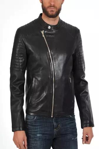 men's black lambskin leather biker jacket classic moto zip style superior