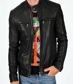 Men's black genuine lambskin leather motorcycle jacket slim fit designer men biker jacket-l143