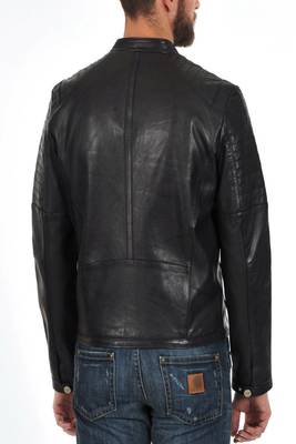 men's black lambskin leather biker jacket classic moto zip style refined 3