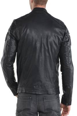 men's black lambskin leather biker jacket classic moto zip style elegant 3
