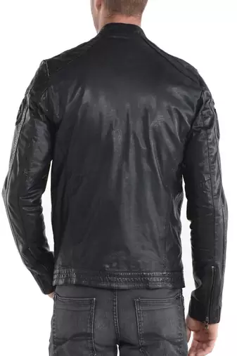 men's black lambskin leather biker jacket classic moto zip style elegant