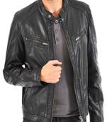 Men's black genuine lambskin leather motorcycle jacket slim fit designer men biker jacket-l145