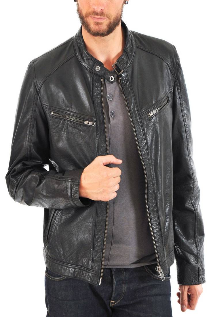 Men's black genuine lambskin leather motorcycle jacket slim fit designer men biker jacket-l145
