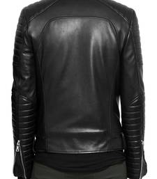 Men's black genuine lambskin leather motorcycle jacket slim fit designer men biker jacket-l146