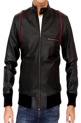 Men's black genuine lambskin leather motorcycle jacket slim fit designer men biker jacket-l147