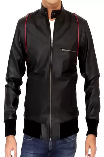 Men's black genuine lambskin leather motorcycle jacket slim fit designer men biker jacket-l147