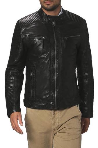Men's black genuine lambskin leather motorcycle jacket slim fit designer men biker jacket-l148