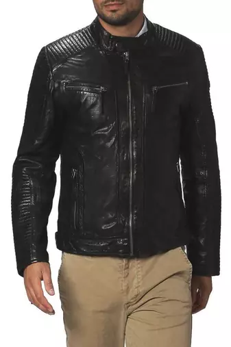 Men's black genuine lambskin leather motorcycle jacket slim fit designer men biker jacket-l148