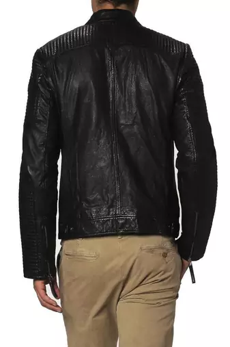 men's black lambskin leather biker jacket classic moto zip style timeless