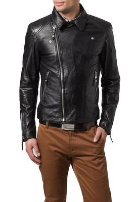 men's black lambskin leather biker jacket classic moto zip style distinctive 1