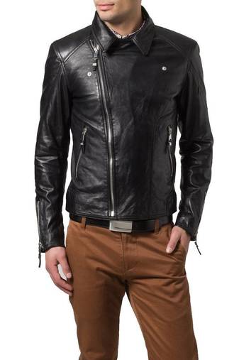 Men's black genuine lambskin leather motorcycle jacket slim fit designer men biker jacket-l149
