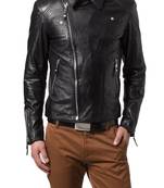 Men's black genuine lambskin leather motorcycle jacket slim fit designer men biker jacket-l149
