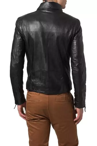 men's black lambskin leather biker jacket classic moto zip style distinctive