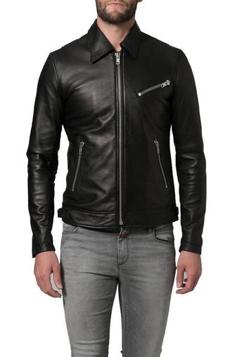 Men's black genuine lambskin leather motorcycle jacket slim fit designer men biker jacket-l150
