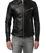 Men's black genuine lambskin leather motorcycle jacket slim fit designer men biker 