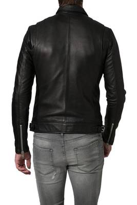 men's black lambskin leather biker jacket classic moto zip style luxury 2