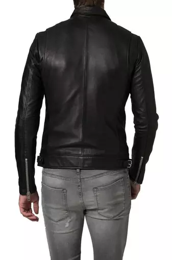 men's black lambskin leather biker jacket classic moto zip style luxury