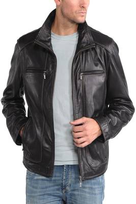 men's black lambskin leather biker jacket classic moto zip style deluxe 1