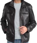 Men's black genuine lambskin leather motorcycle jacket slim fit designer men biker jacket-l151
