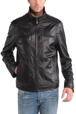 men's black lambskin leather biker jacket classic moto zip style deluxe 2