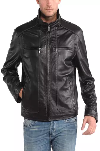 men's black lambskin leather biker jacket classic moto zip style deluxe