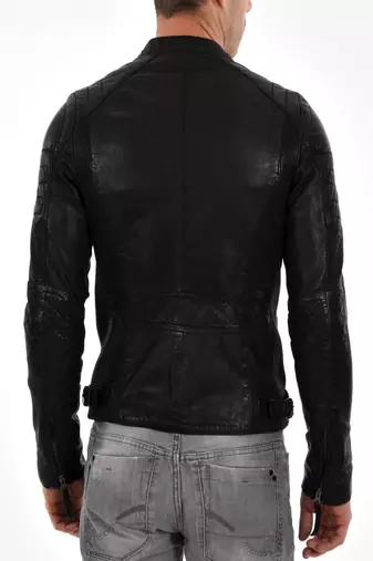 men's black lambskin leather biker jacket classic moto zip style elite