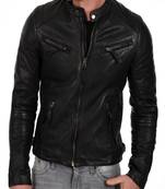 Men's black genuine lambskin leather motorcycle jacket slim fit designer men biker jacket-l152